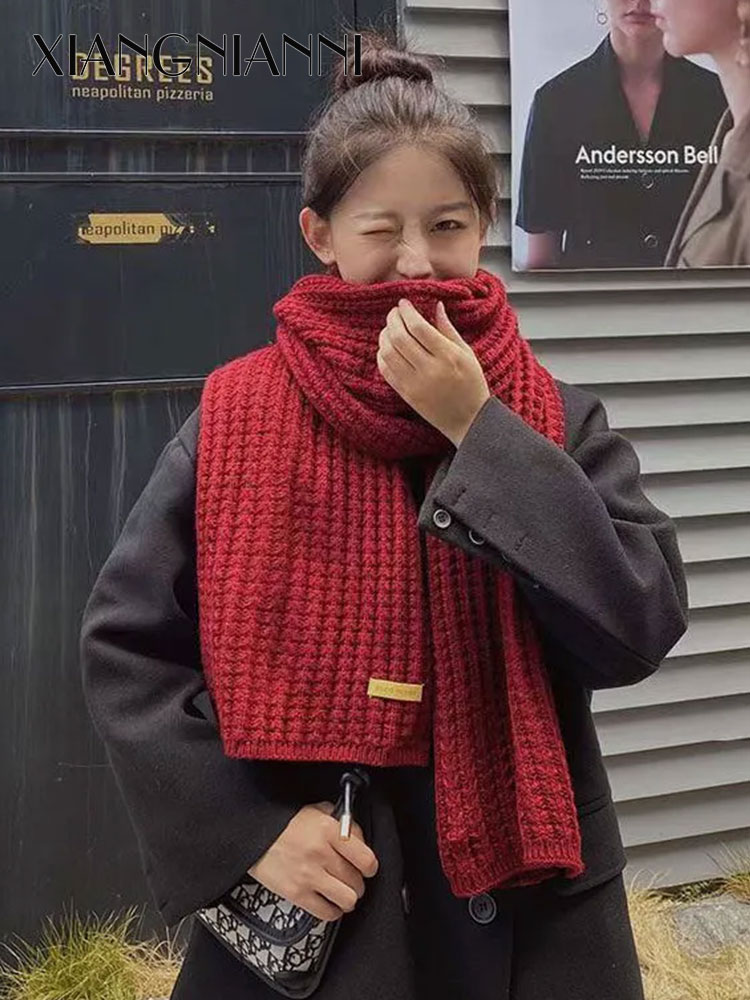 Xiang nian ni khăn quàng cổ ins dệt kim màu trơn hàn quốc khăn quàng học sinh ấm áp mùa đông cho nữ