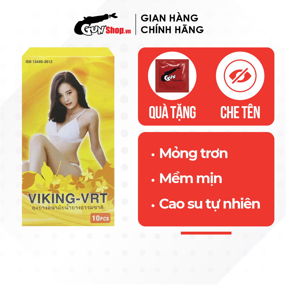 Bao cao su Viking Vàng Trơn mỏng trơn - Hộp 10 cái | GUNSHOP VIỆT