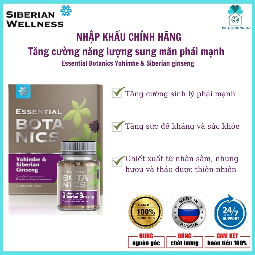 Tăng cường sung mãn phái mạnh- Chiết xuất nhân sâm và nhung hươu thiên nhiên - Nhập khẩu chính hãng của Nga - Essential Botanics Yohimbe & Siberian ginseng - Cải thiện sinh lý và nâng cao sức đề kháng cho cơ thể phái mạnh