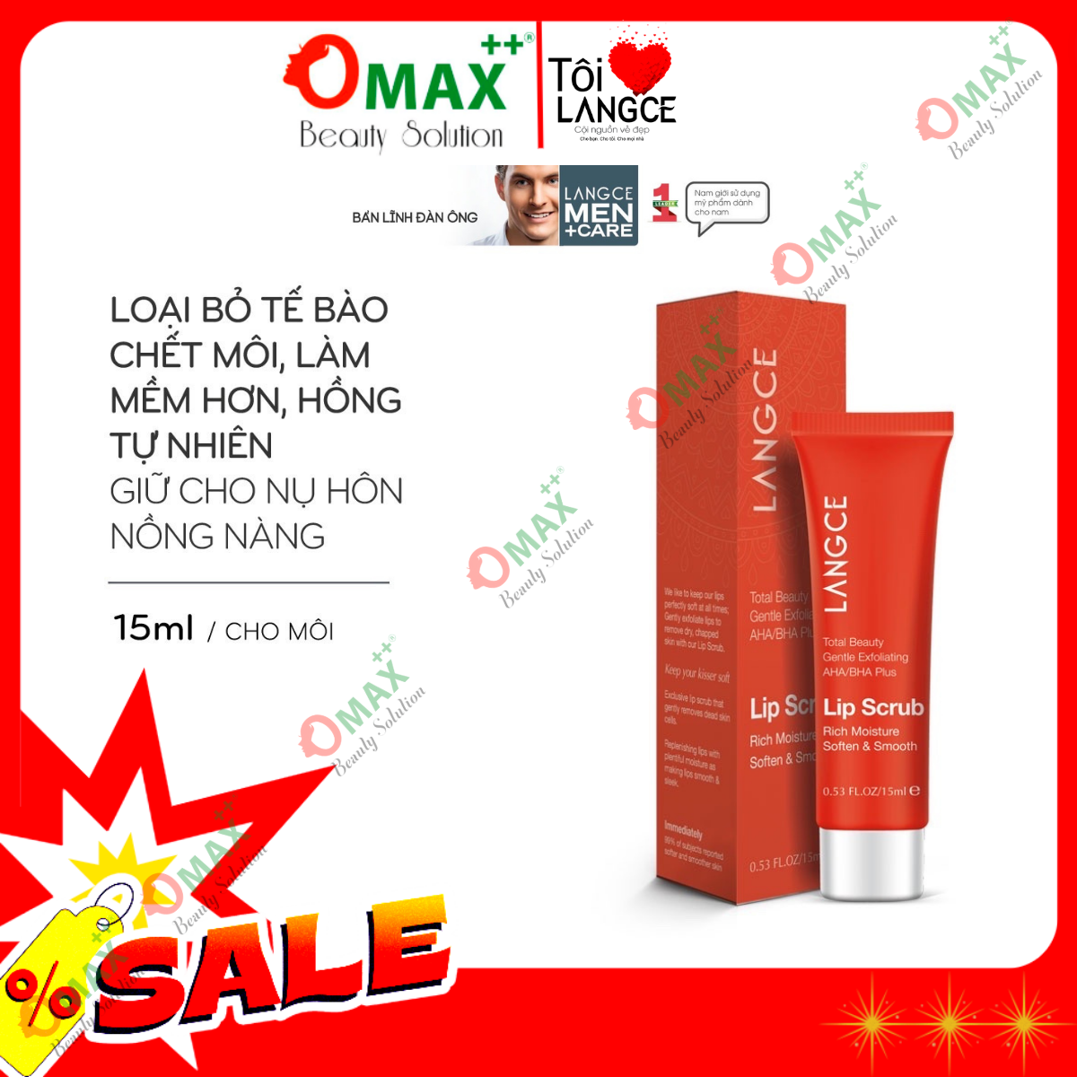 GEL LÀM SẠCH TẾ BÀO CHẾT CHO MÔI - 1 PHÚT - TRÁI CÂY 15ml LANGCE DÀNH CHO NAM
