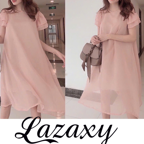 Váy đầm bầu thiết kế 2 lớp dáng suông Đầm dự tiệc cao cấp vải voan tơ nến Xuong May Si Lazaxy đủ size 50-75kg