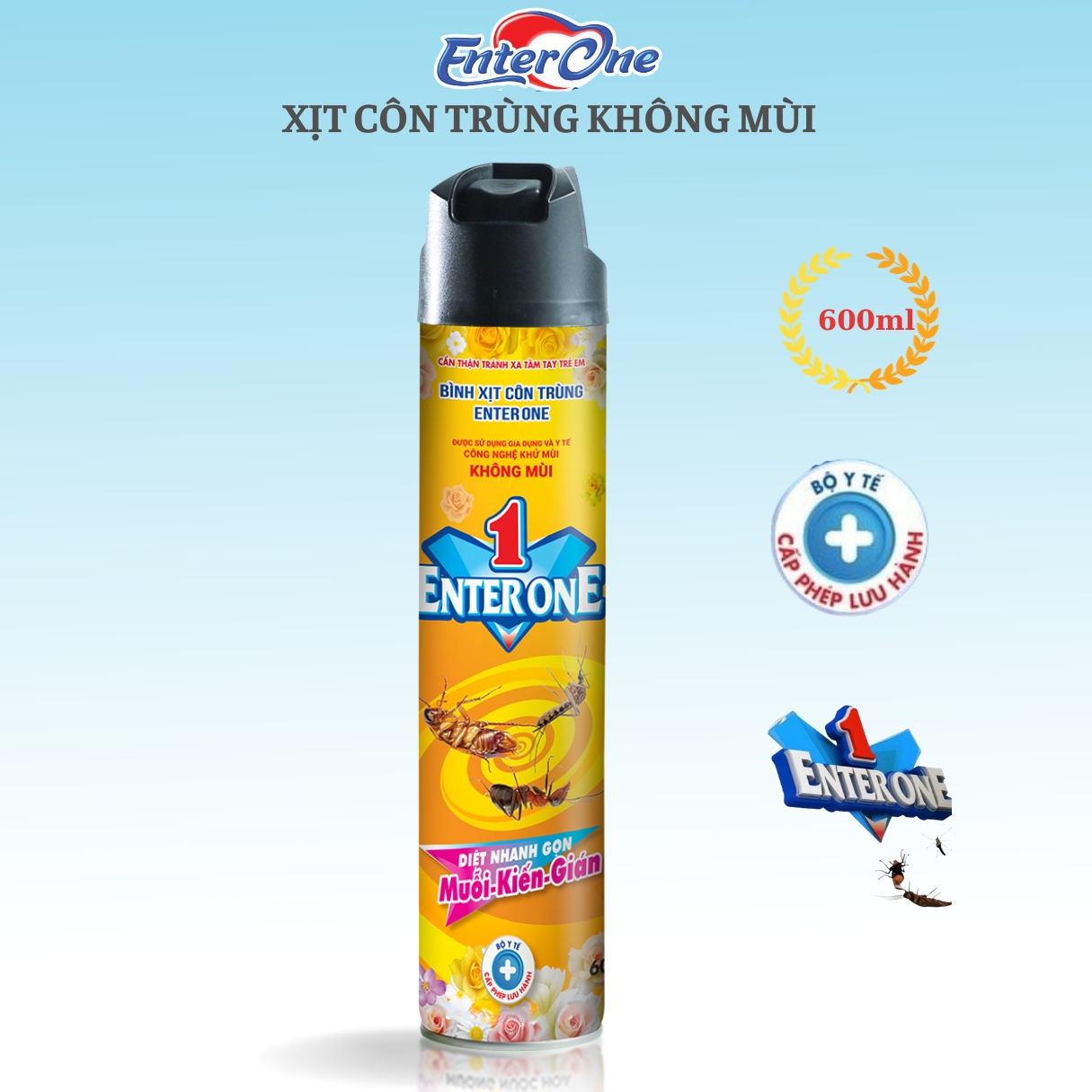 Bình xịt côn trùng Nyna EnterOne 600ml KHÔNG MÙI. Xịt diệt gián, xịt kiến, xịt muỗi hiệu quả an toàn. Bình xịt diệt gián, đuổi gián, đuổi muỗi, đuổi kiến.