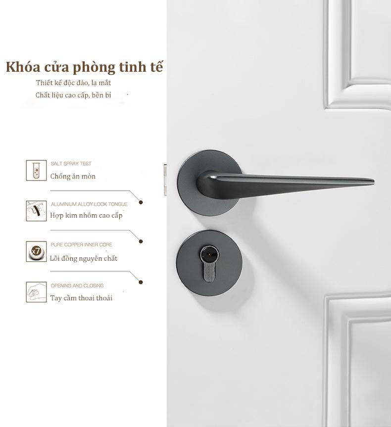 Khóa cửa tay gạt cao cấp sang trọng - Bảo hành 12 tháng - Lắp đặt dễ dàng - Mẫu mã sang trọng - Ổ khóa chống trộm - Khóa cửa phòng ngủ - Không ồn - Chống mài mòn
