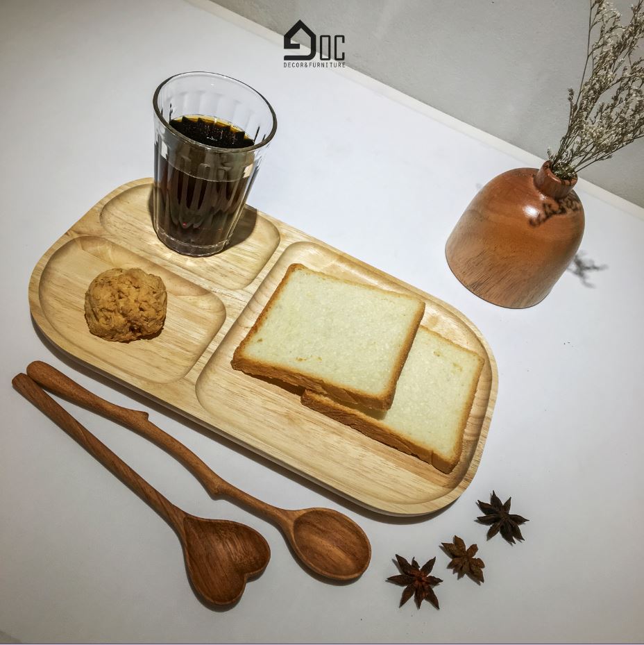 Khay gỗ cao su chia ngăn hình chữ nhật góc decor
