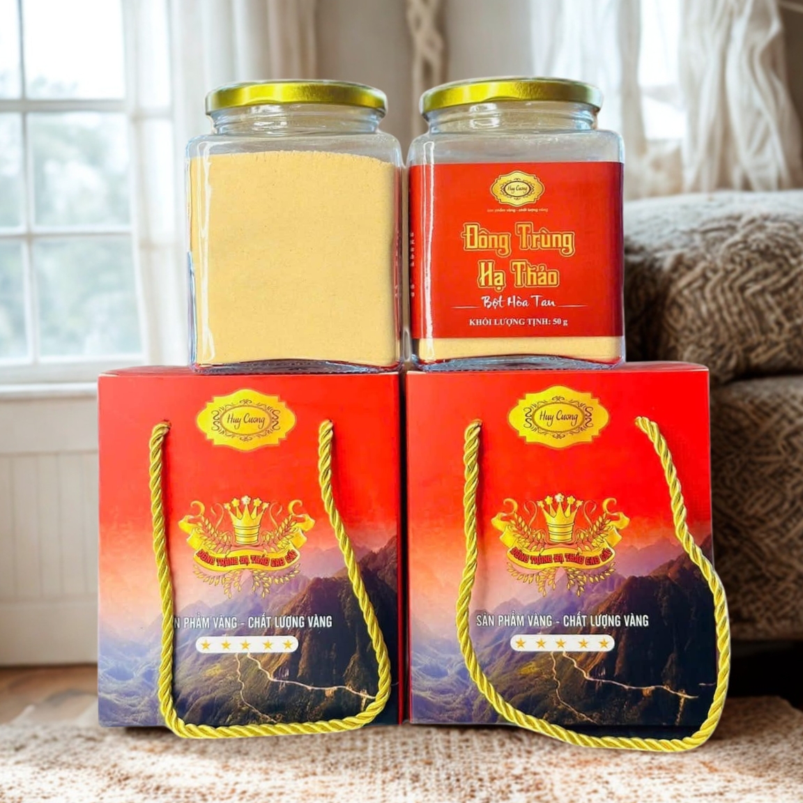 (50g) Bột nấm đông trùng hạ thảo hòa tan từ đông trùng hạ thảo sấy khô thăng hoa Huy Cương ngâm mật ong, pha trà