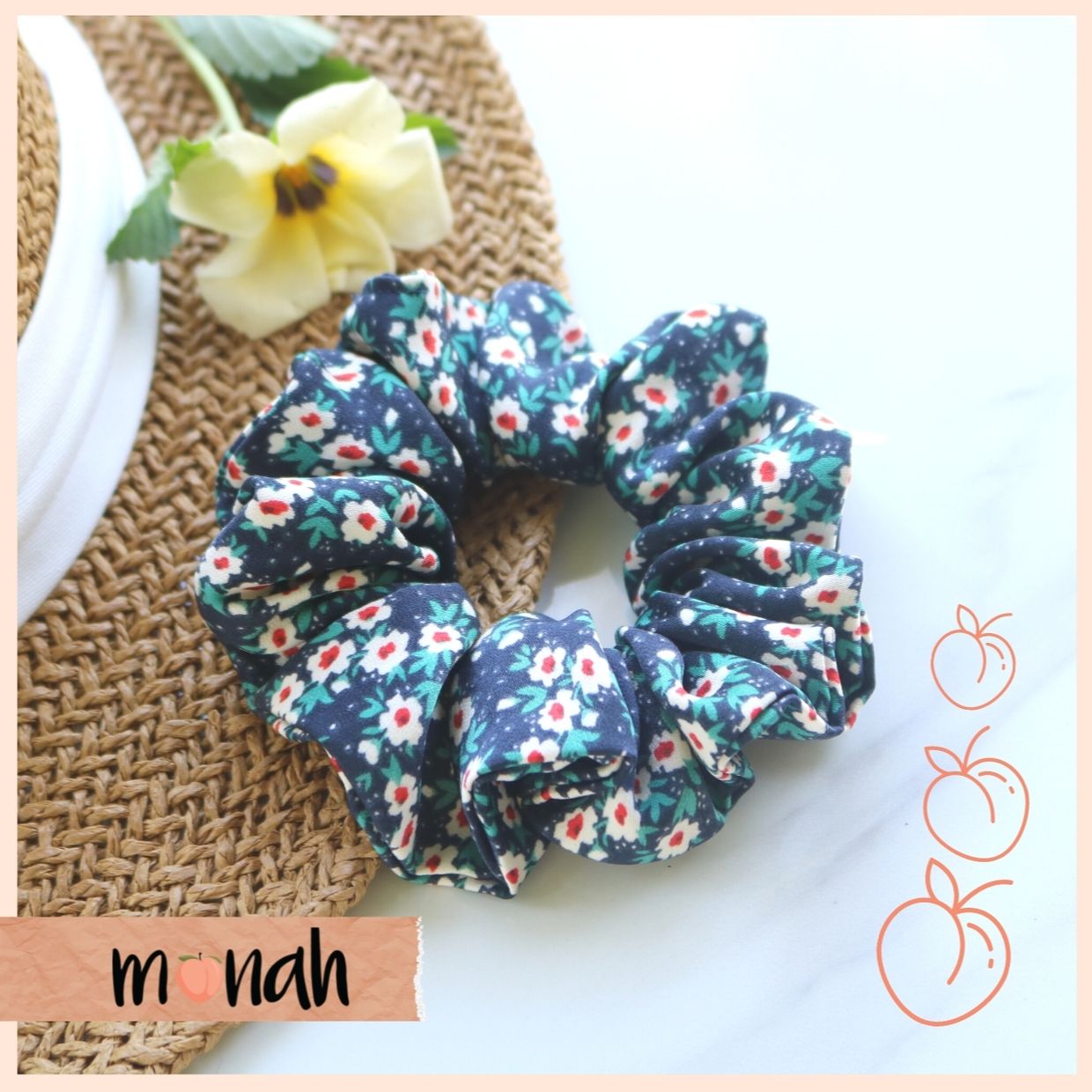 Dây Buộc Tóc Cột Tóc Scrunchie Phong Cách Retro Cổ Điển Hoa Nhẹ Nhàng