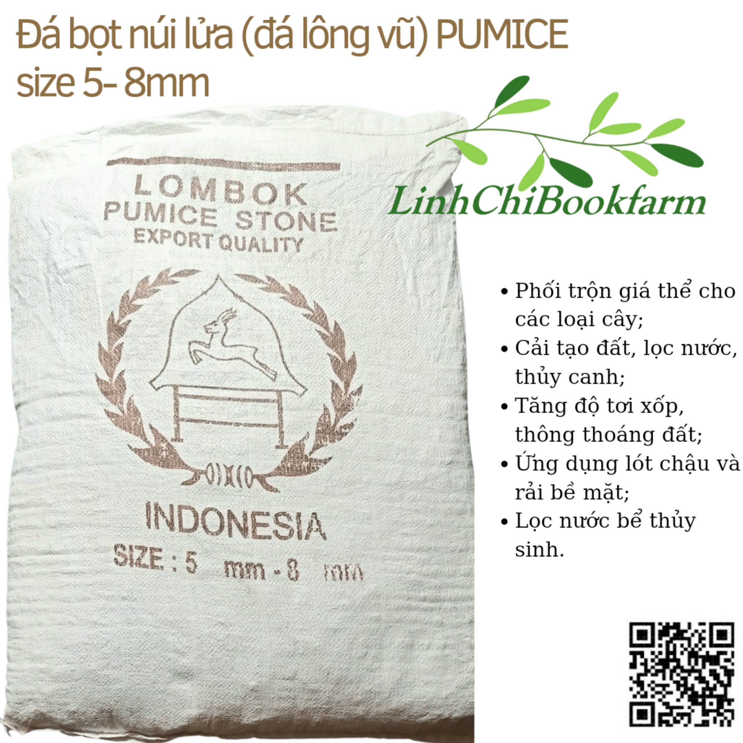 Đá Pumice Indonesia size 5-8mm, bao 50 lít (từ 17-21kg tùy độ ẩm từng đợt hàng) - dùng lót chậu, rải bề mặt sen đá, xương rồng, bonsai trồng cây, lọc nước, bể thủy sinh, ủ phân, cải tạo đất,