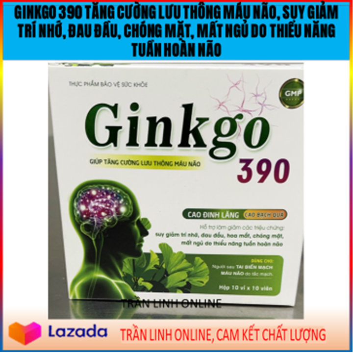 Viên Uống Bổ Não Ginkgo 390, Giúp Bổ Não, Tăng Cường Tuần Hoàn Não, Lưu Thông Mạch Máu Não,Giảm Đau Đầu, Hoa Mắt, Chóng Mặt, Mất Ngủ (35NcTl xanh trắng)