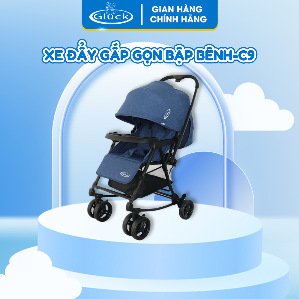 Xe đẩy cho bé có bập bênh, tay đẩy xoay 2 chiều, xe đẩy cho bé sơ sinh Gluck Baby C9 cho bé 0 - 5 tuổi