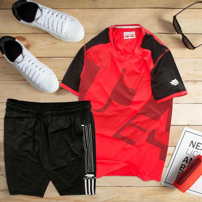 Set đồ quần áo thể thao nam áo cổ tròn phối 2 màu Lactacyd.G