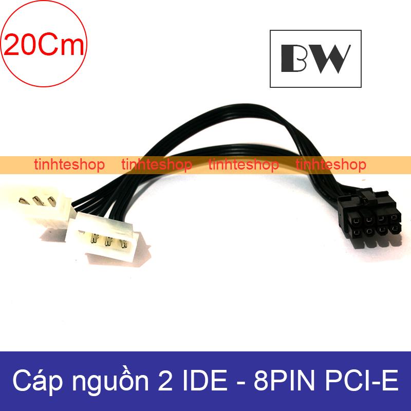 Cáp nguồn 2 ide/ata 4pin psu ra 8pin pci-e video card 20cm brawis br-cbpw218