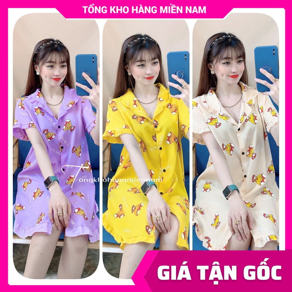 Đầm ngủ nữ dễ thương phom 55kg 🎀 Đầm kate in hình cực xinh D859 🎀 Ảnh thật 🎀 Đầm ngủ nữ 🎀 Đầm kate phom to