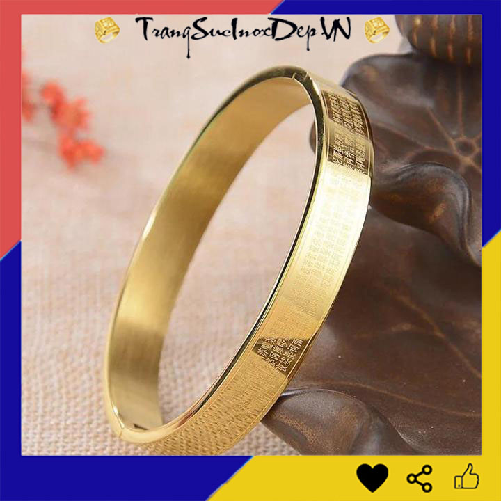 vòng tay nam titan khắc chú đại bi màu vàng hình ovan - đeo tay vạn sự may