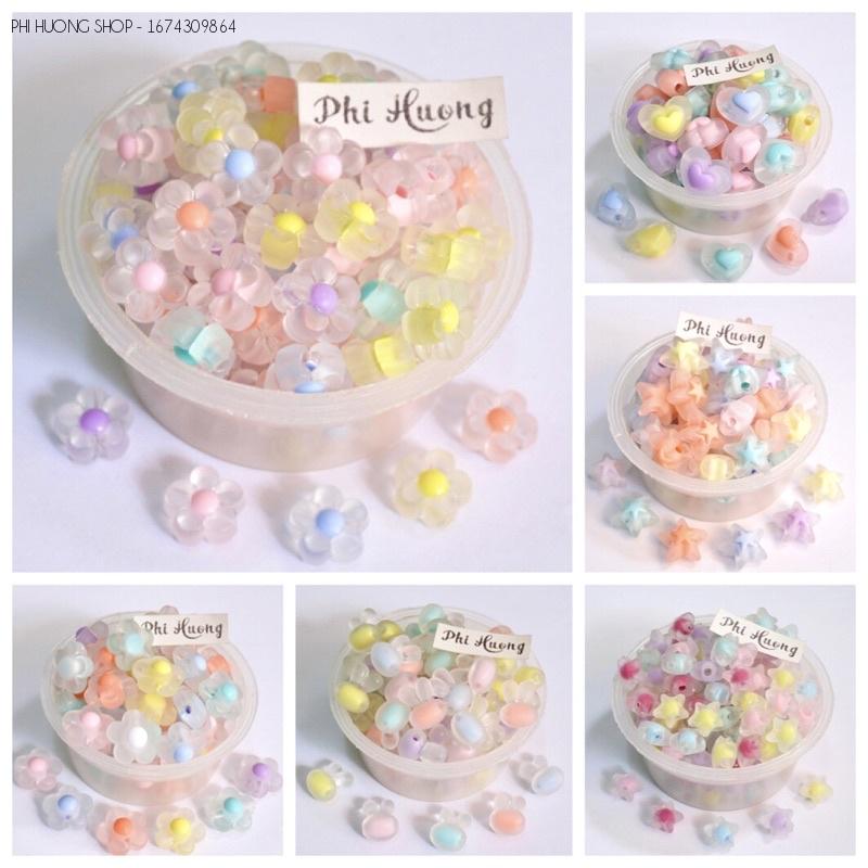 Gói 10g - 20g hạt cườm nhựa có nhân trong mờ nhiều hình dạng đủ màu xỏ vòng tay DIY