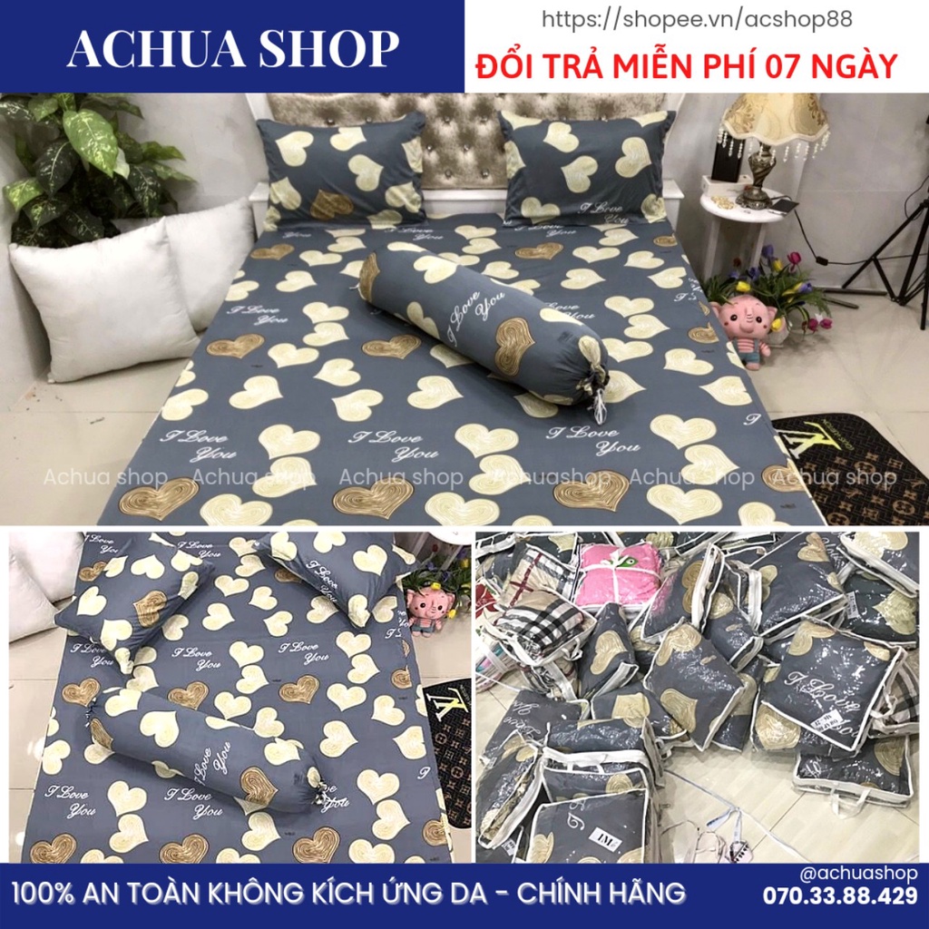Bộ drap ga-ga lẻ-vỏ gối lẻ-mền lẻ thun lạnh hàn lá tim mềm mướt mát cá tính achuashop