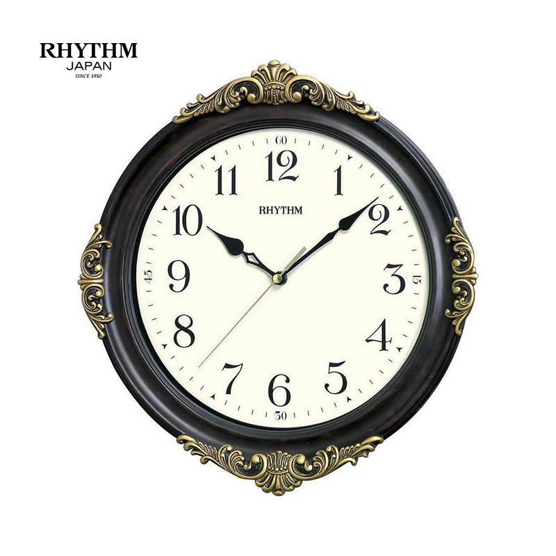 Đồng hồ treo tường Nhật Rhythm CMG433NR06 Kt 32.8 x 35.0 x 4.5cm, 1.5kg Vỏ gỗ. Dùng Pin.