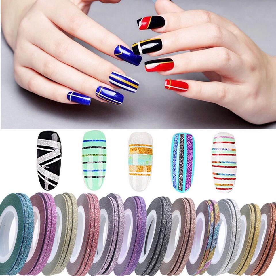 Set 14 cuộn băng đính kim tuyến dán móng tay 1/2/3mm