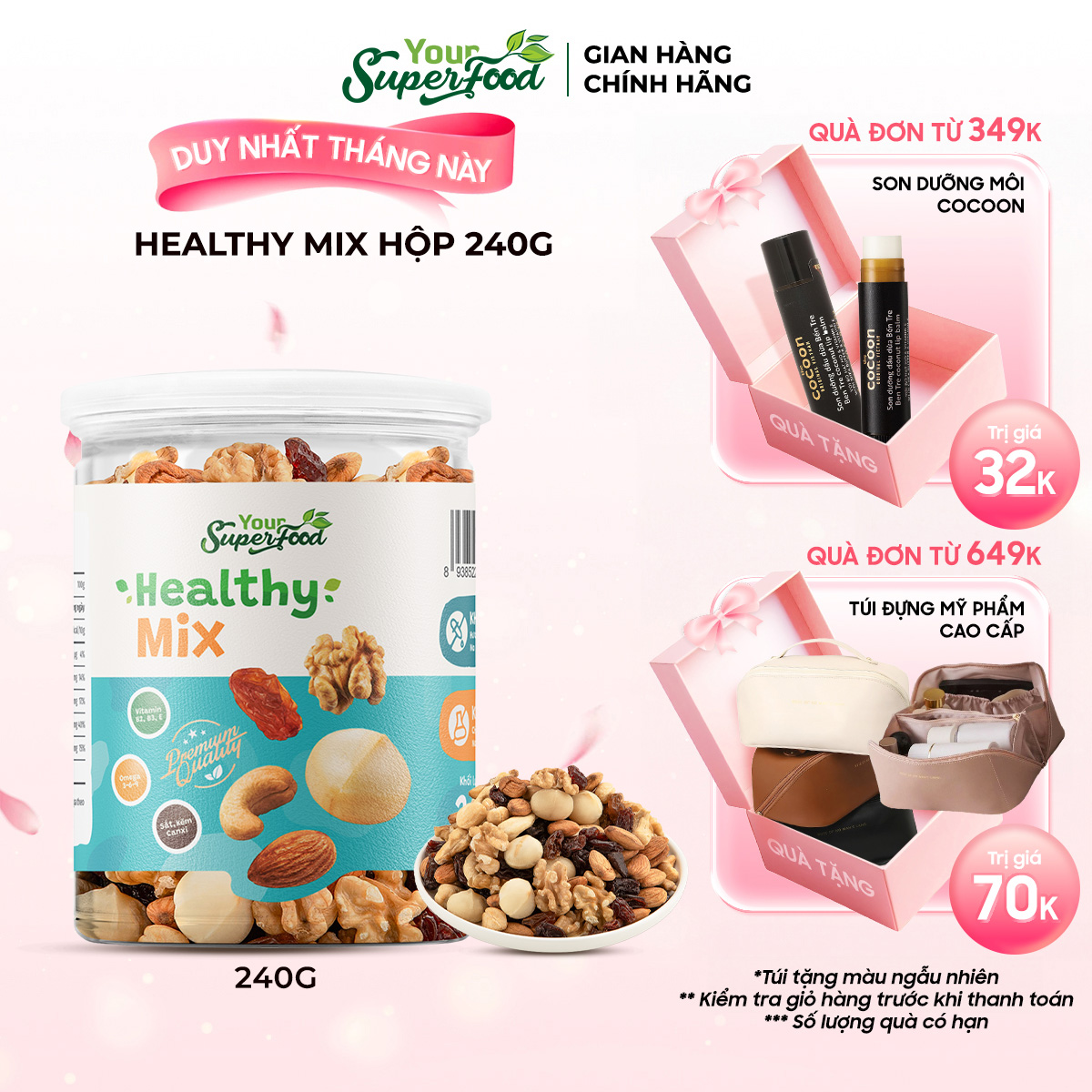 Hạt Dinh Dưỡng Healthy Mix Your Superfood Mix Nuts 5 Loại Hạt Không Yến Mạch - Hạt Mix Dinh Dưỡng, Ăn Vặt Cho Mẹ Bầu 500G