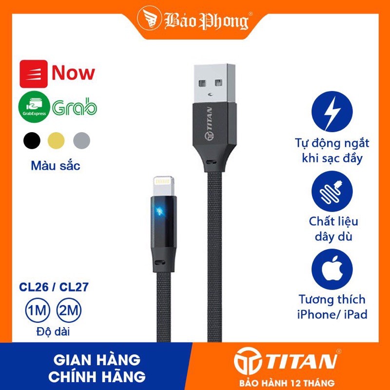 Cáp iphone tự ngắt khi sạc đầy pin titan cl26 / cl27