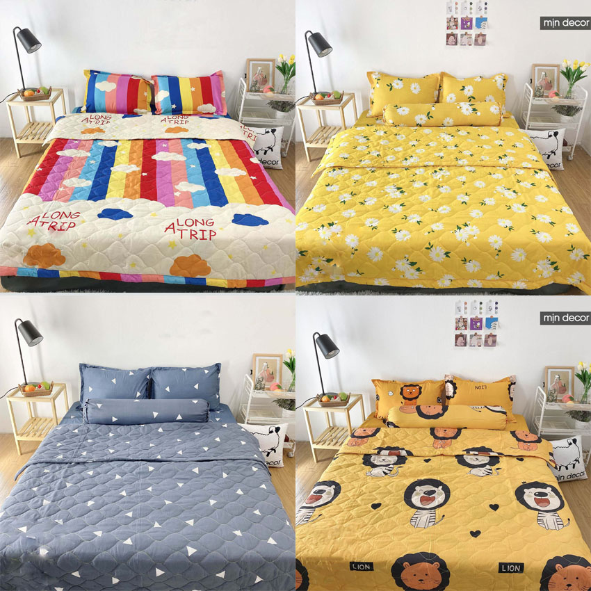 Bộ chăn ga gối Cotton 3D Mịn Decor - Bộ ga giường chăn trần bông mùa hè mềm mịn MIỄN PHÍ bo chun