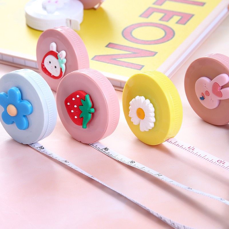 Thước dây cuộn rút tự động 1.5m tiện lợi họa tiết siêu xinh - Thước dây đo eo, may đồ bấm nút tự rút 150cm