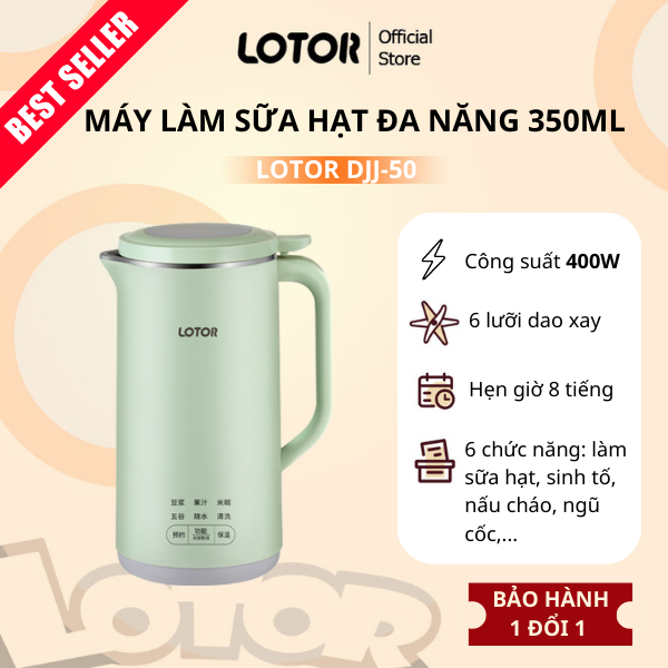 Máy làm sữa hạt LOTOR DJJ-50, Máy làm sữa hạt mini, Máy xay sữa hạt, Máy xay nấu đa năng 5 trong 1, máy xay sữa đậu nành, máy nấu sữa đậu nành sinh tố hoa quả BH 12 tháng