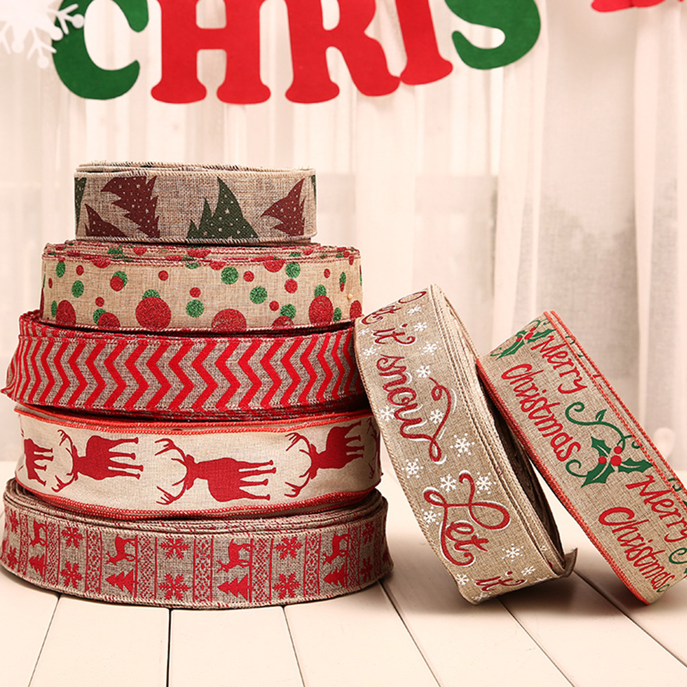 2Mx6CM Christmas Ribbon Red Linen Merry Christmas Snowflake Ribbon For Wedding Christmas Tree Decoration DIY Sewing Fabric