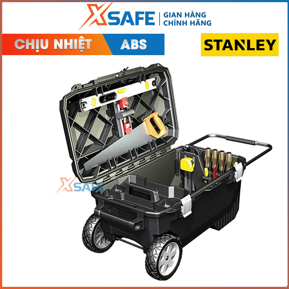 Hộp dụng cụ (nhựa) có bánh xe 30GL/113L STANLEY 1-94-850 Hộp đựng nhựa ABS cao cấp, có thể chịu lực chịu nhiệt - Có chốt khóa kim loại