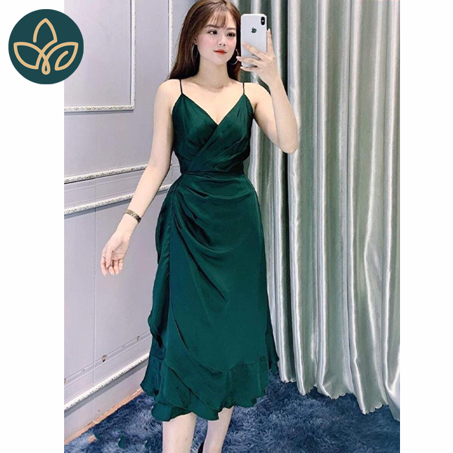 GULY Váy đầm xẻ dây sexy dáng ôm màu sắc thanh lịch trẻ trung (Xanh) thời trang nữ