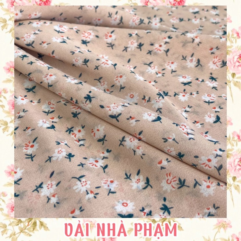 Vải voan chiffon hoa nhí nền màu nude - khổ vải 1.5m - vải nhà phạm