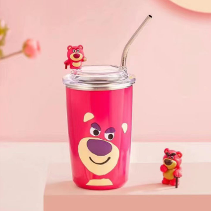 Bình nước gấu dâu lotso giữ nhiệt , ly giữ nhiệt gấu dâu lotso , bình giữ nhiệt gấu dâu lotso 450ml inox 304