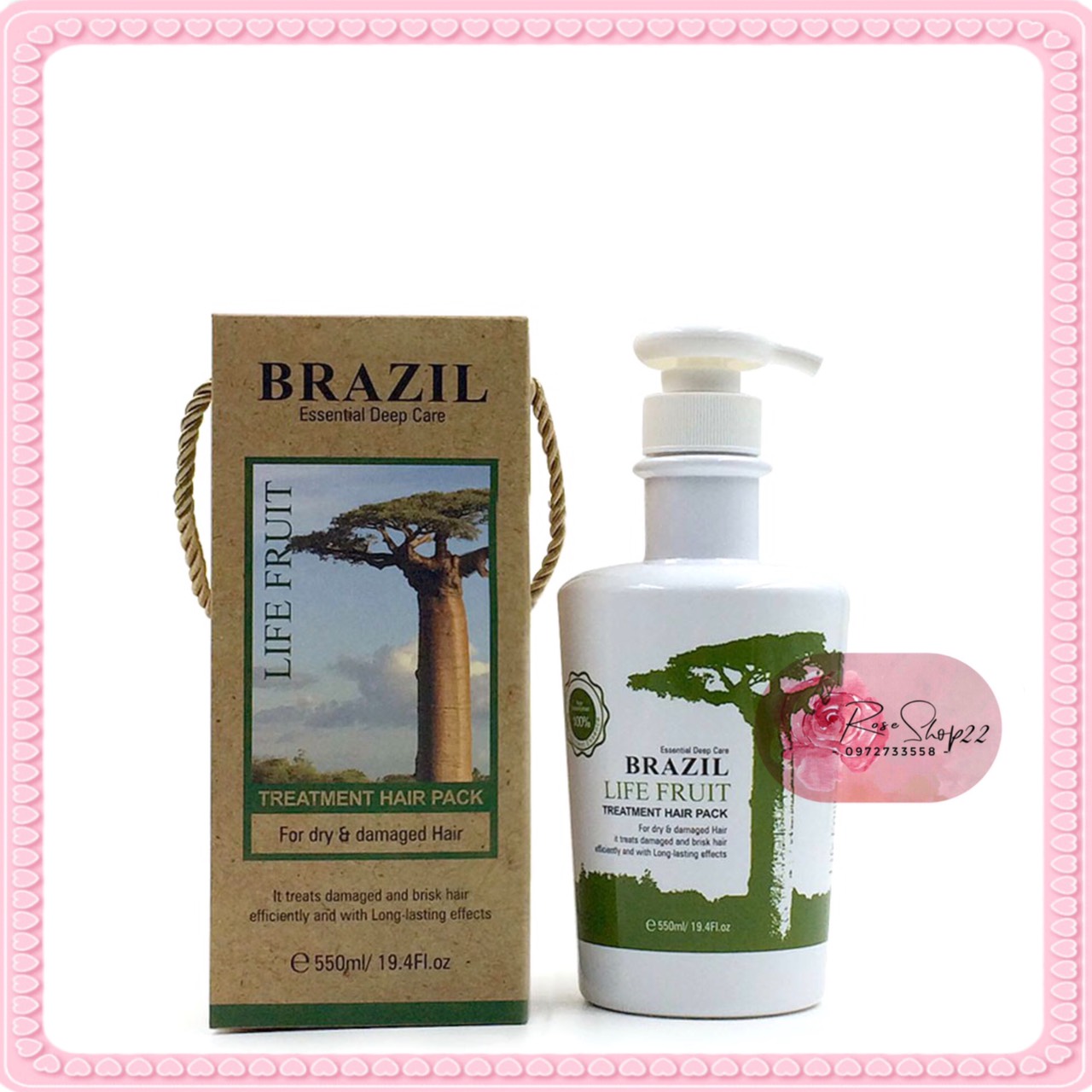 Kem hấp ủ phục hồi tóc hư tổn nặng Brazil chai 550ml