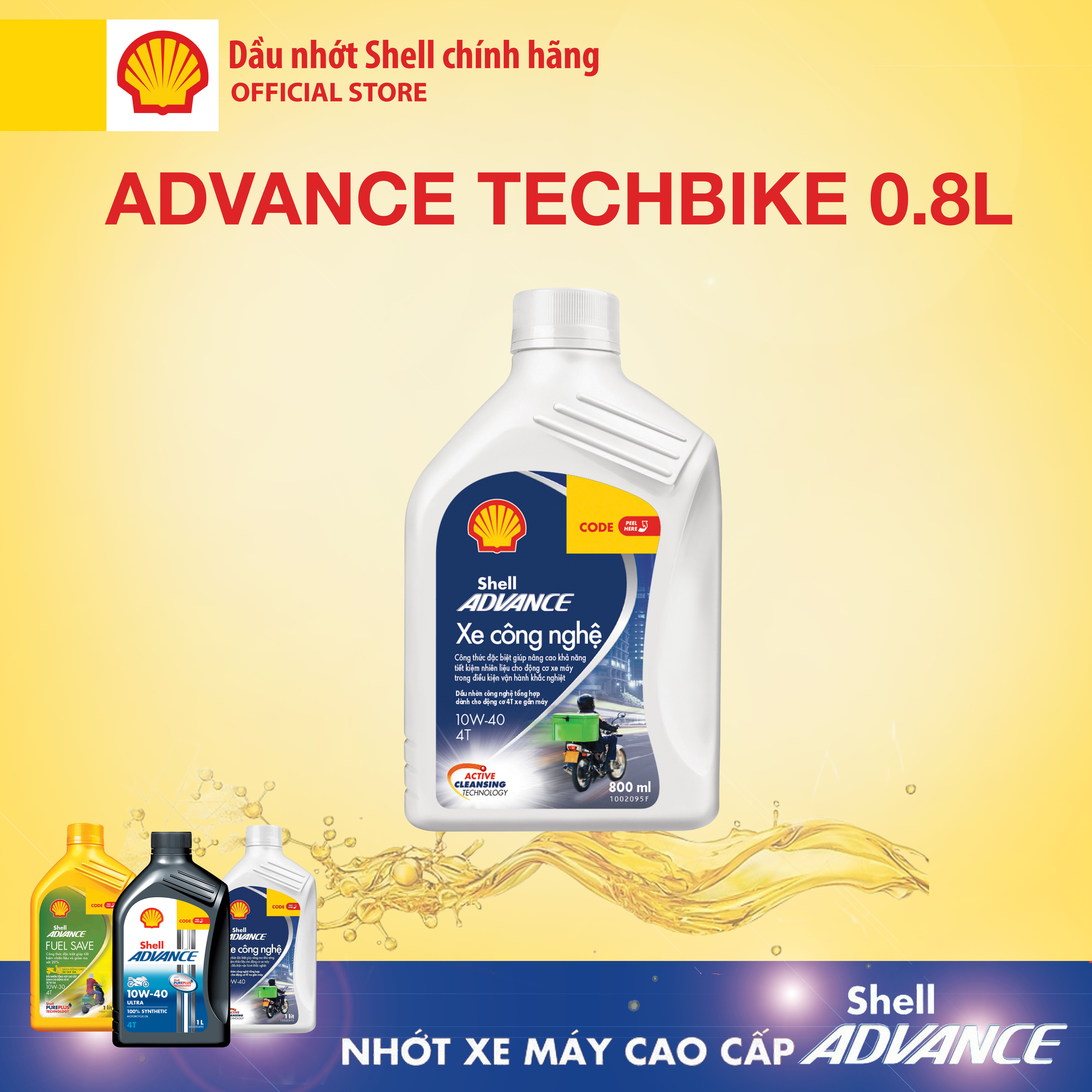 [Xe số 0.8L] Dầu nhớt 4T Shell Advance TECHBIKE xe công nghệ SL 10W40 0.8L