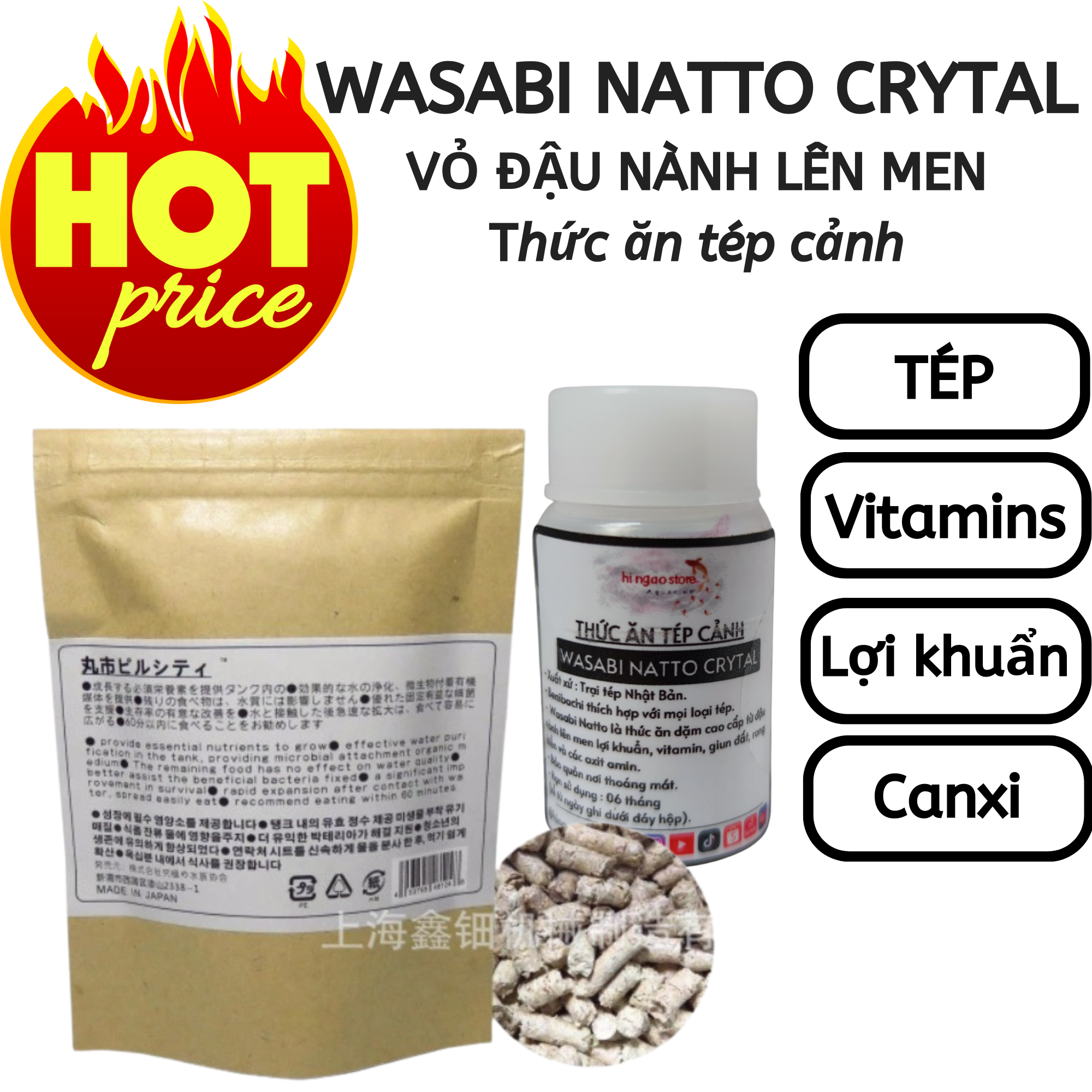 Wasabi Natto Crytal - Vỏ đậu nành lên men giúp tép lột vỏ, vỏ cứng cáp hơn cho tép cảnh - Thức ăn cho tép cảnh | Hingaostore.