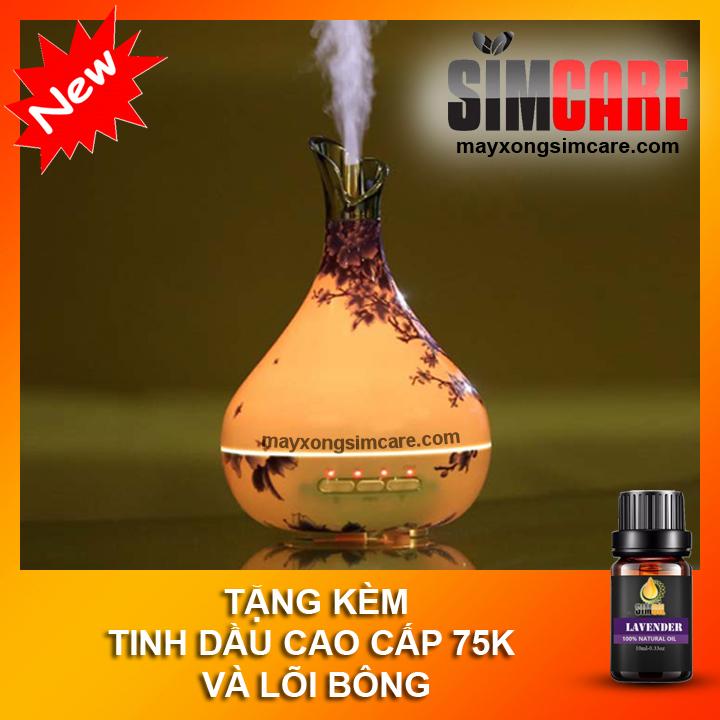 Máy phun sương tạo ẩm, Máy xông tinh dầu, Máy khuếch tán tinh dầu 500ml siêu phẩm Bình Hoa Phú Quý tặng cáp sạc và lọ tinh dầu cao cấp 10ml