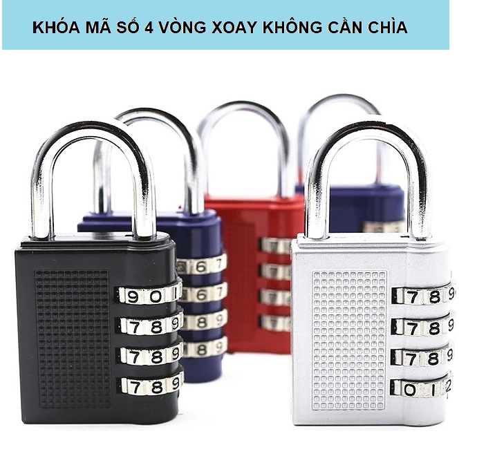 Ổ Khóa Mã Số Xoay 4 Vòng Đổi Được Mã Số Ổ Khóa Số Mini Không Cần Chìa - Khóa Mã Số Thông Minh Chịu Được Nước Không Gỉ Sét