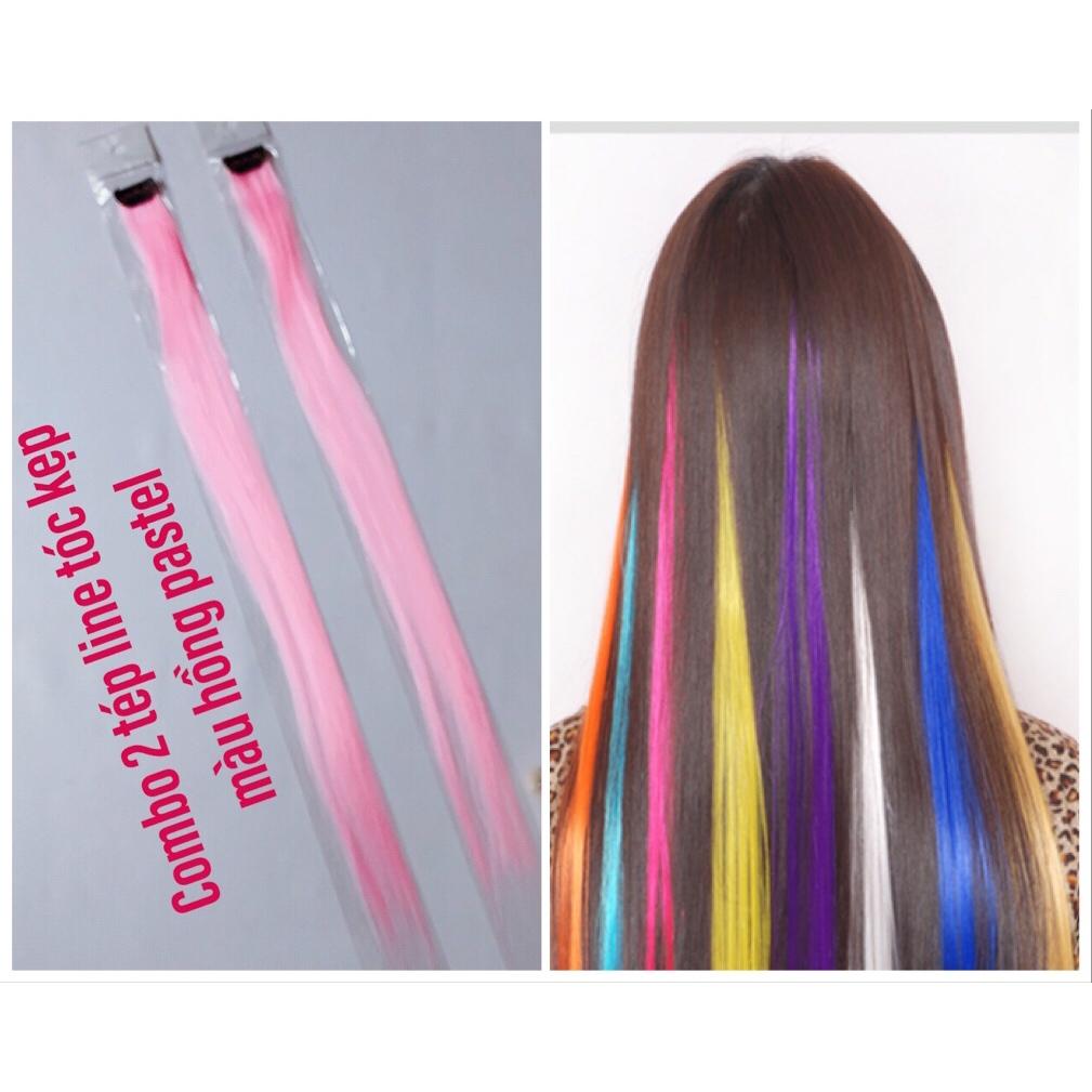 [HCM]Combo 2 tép line tóc màu hồng paslet- dài 50-60cm mỗi tép nặng 3d- mua 5 line tặng 1 line