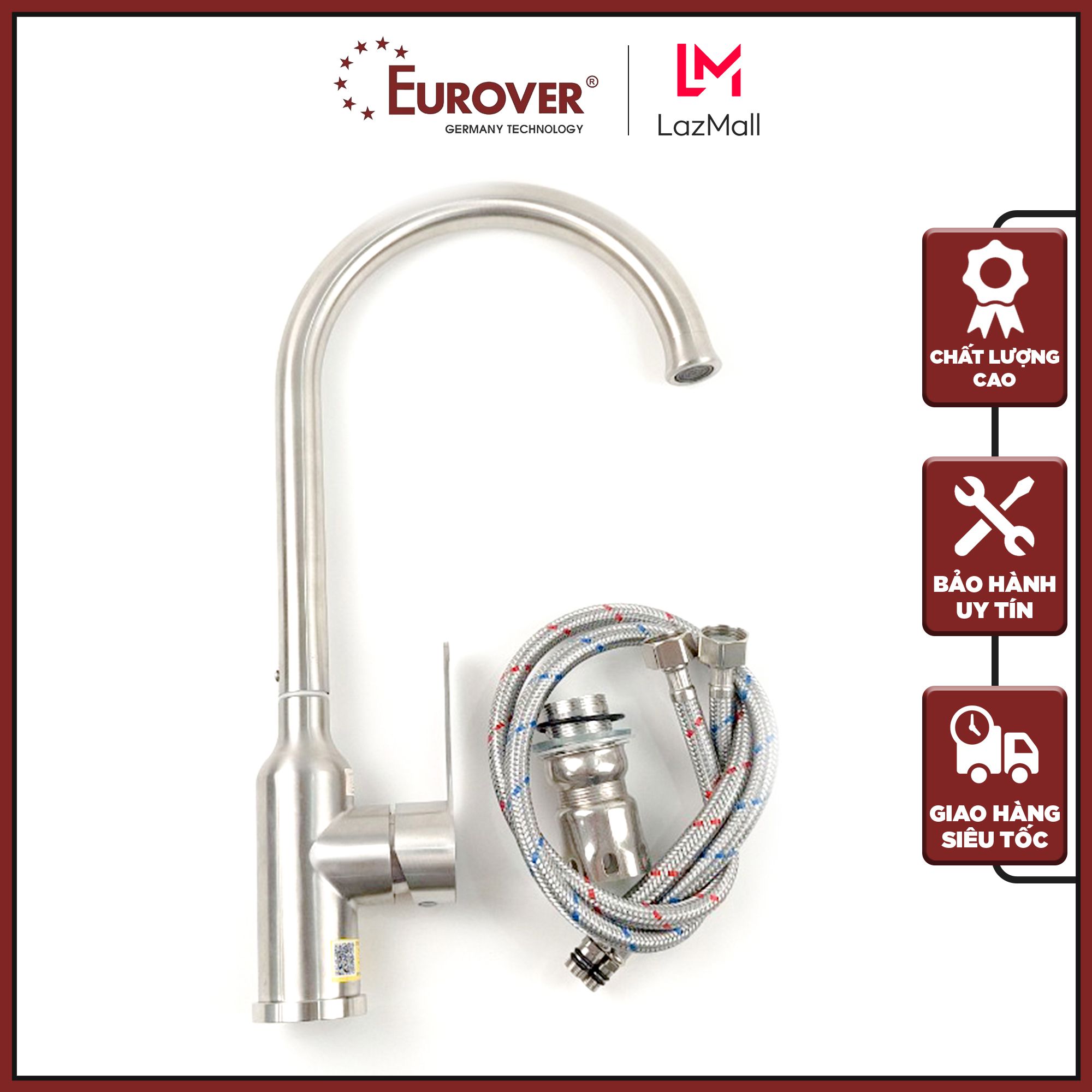 Freeship vòi nước rửa chén bát nóng lạnh inox 304 xoay 360 độ eurover ple-6285 loại 1 đúc nguyên khối, sản phẩm chuẩn chất độ bền cao, bảo hành 5 năm