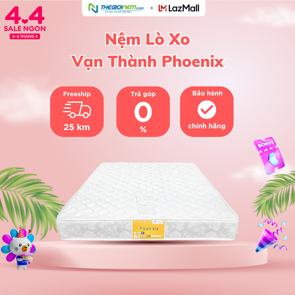 [Trả góp 0%] Nệm Lò Xo Phoenix Vạn Thành - Độ cao 22cm-Bảo hành 6 năm.
