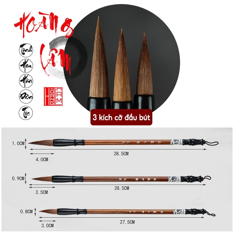 [HCM]Bộ 3 cây bút cọ học viết vẽ thư pháp cơ bản NX - Cho nét chữ đẹp nhất Xưởng Sáo Hoàng Lâm
