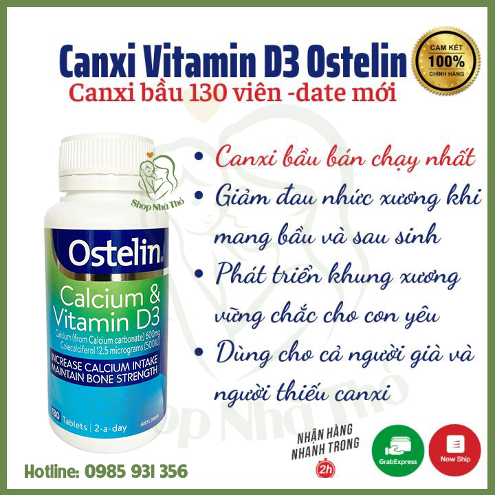 [Cam Kết Hàng Auth] Canxi bầu Ostelin Calcium &amp; Vitamin d3 bổ sung Canxi, D3 cho bà bầu, mẹ cho con bú