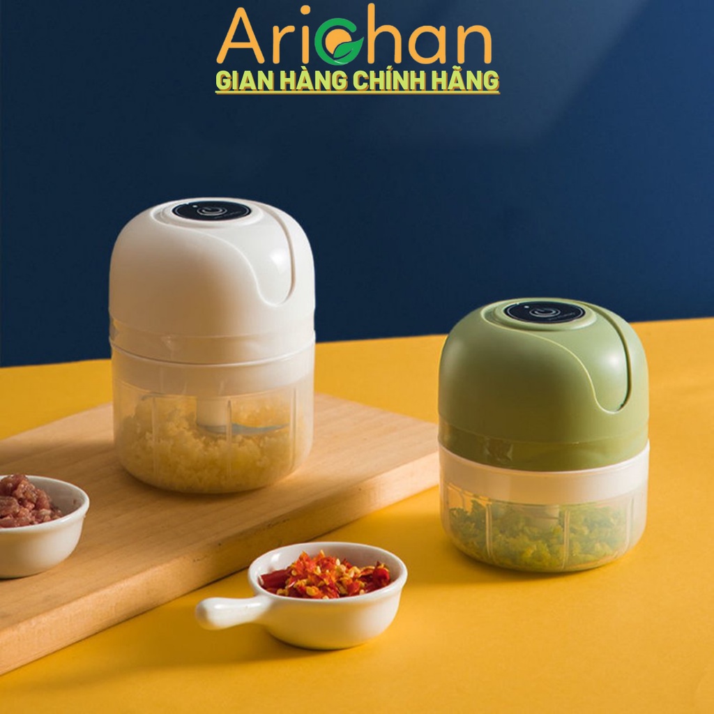 Máy Xay Gia Vị Tỏi Ớt Mini, Máy Xay Đồ Ăn Dặm Thực Phẩm Cho Bé, Dung Tích 250ml, Sạc Pin Tiện Dụng, Chất Liệu Cối Nhựa Tritan An Toàn, Bảo Hành 12 Tháng