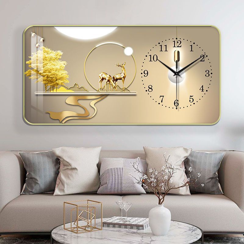 Đồng Hồ Tráng Gương Treo Tường "HƯƠU TUẦN LỘC" In UV 5D Cao Cấp Phong Cách Hiện Đại