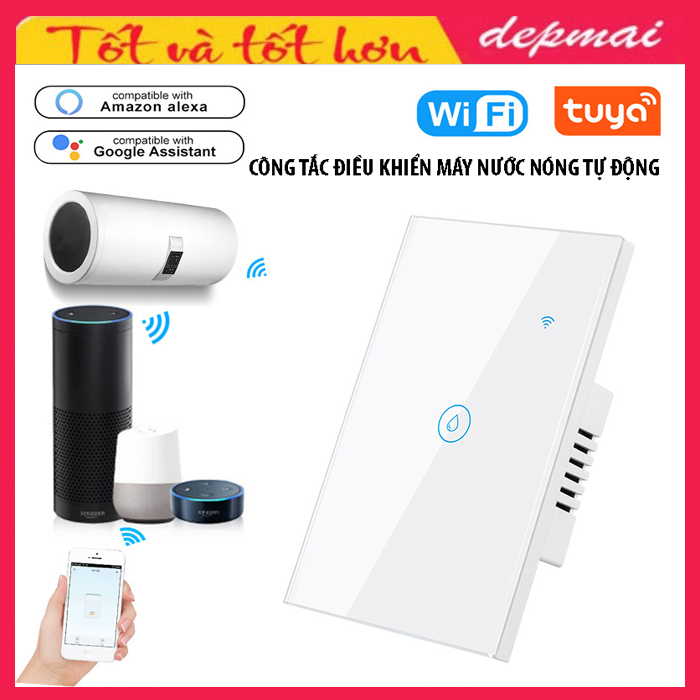 Công tắc điều khiển máy nóng lạnh tự động từ xa không dây wifi/3G/4G bằng giọng nói, ứng dụng điện thoại, cảm ứng AI