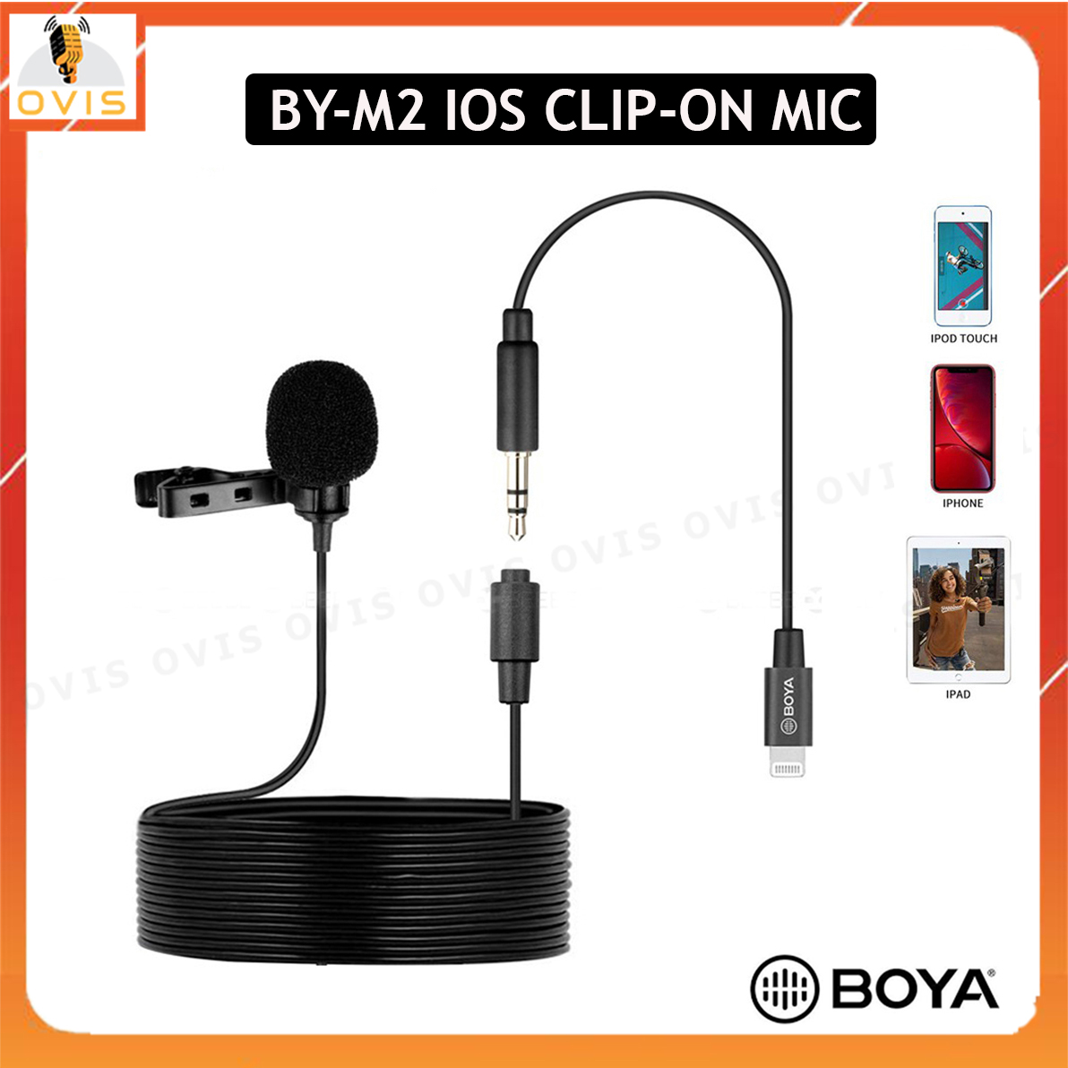 Micro cài áo cổng lightning cho các thiết bị ios thu âm phỏng vấn chuẩn mfi | boya by-m2