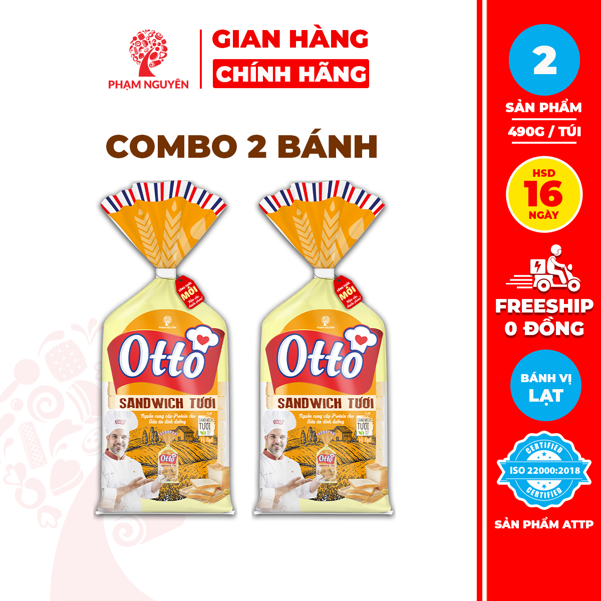  Combo 2 Túi Bánh Sandwich tươi lạt Otto  490g 245g  | Bánh ăn sáng | Bánh mì tươi | Đồ ăn vặt 