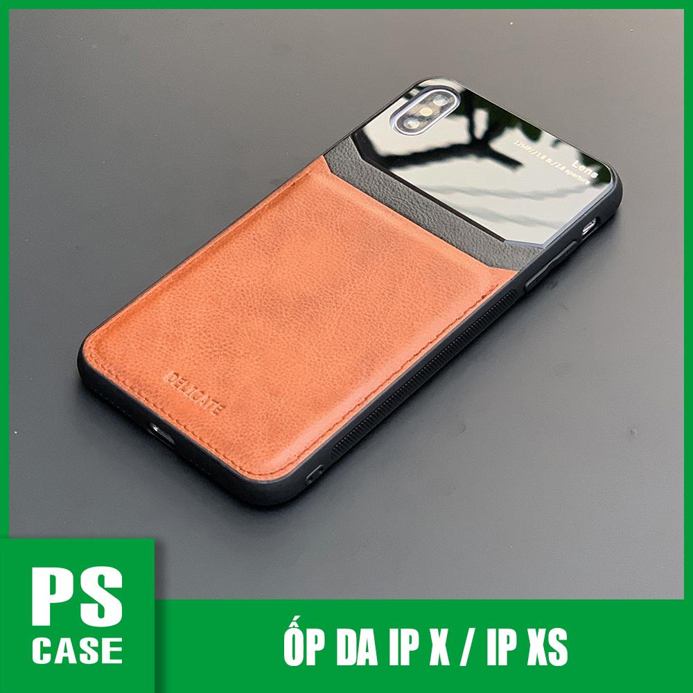 Ốp lưng da kính cao cấp dành cho iphone x / iphone xs - màu vàng nâu - ps case phân phối