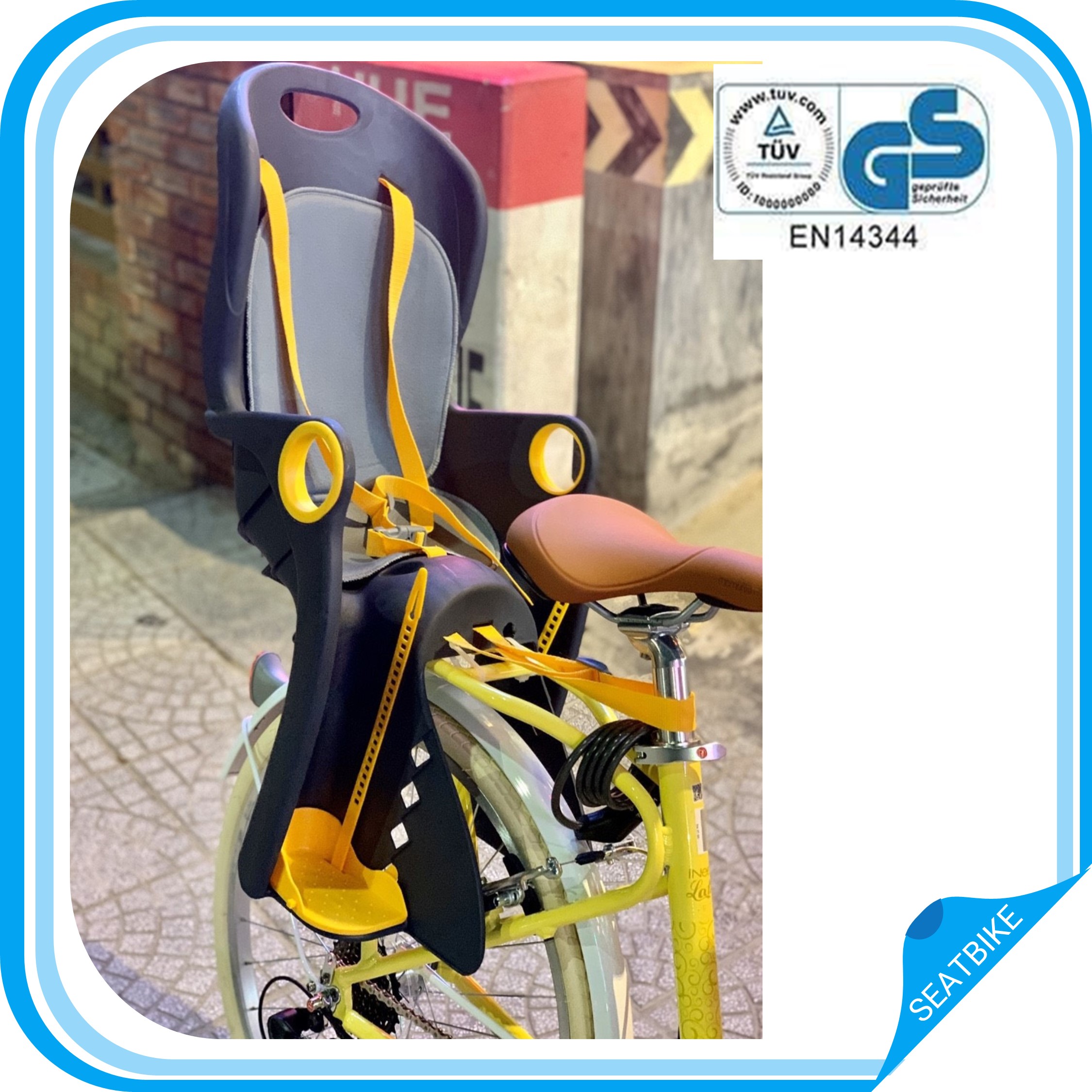 Ghế ngồi xe đạp lắp sau Bikemate xuất Châu Âu. cho em bé từ 1-5 tuổi. Lắp vừa các loại xe đạp, Cả xe không có baga