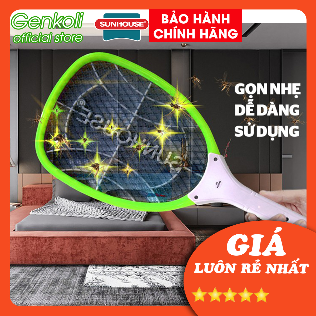 Vợt muỗi sunhouse siêu bền, siêu tốt, vợt điện cao cấp có đèn pin giá tốt e350 - chính hãng, bảo hành 1 đổi 1