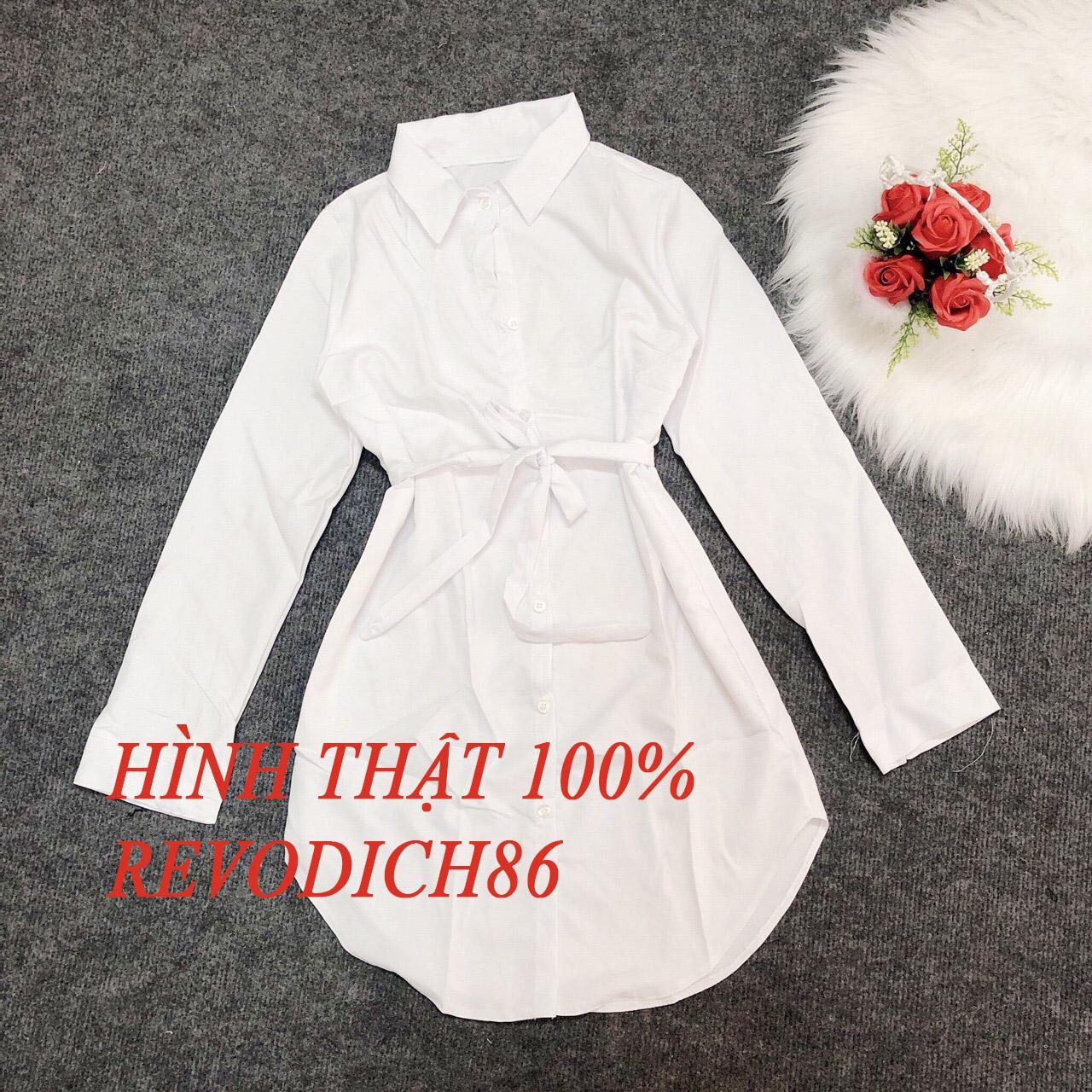 Váy áo đầm somi trắng đen dáng dài suông giấu quần cổ bẻ dài tay thắt nơ eo teen hotgirl đẹp giá rẻ vải thô kate cá tính
